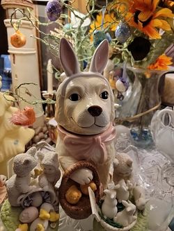 Golden Retriever Bunny Pier 1 Imports Ceramic Dog Treats/Sm Cookie Jr 11.25"