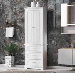 Assembled New Bathroom Storage Cabinet Tall Cabinet with Doors and Shelves