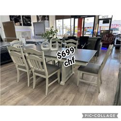 Solid Wood Dining Table Set With 6 Chairs 