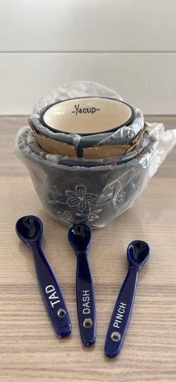 Ceramic Measuring Cup & Spoon Set – Blue Floral