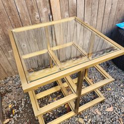 Vintage'50s '60s '70s MCM mid-century modern brass and glass end occasional table