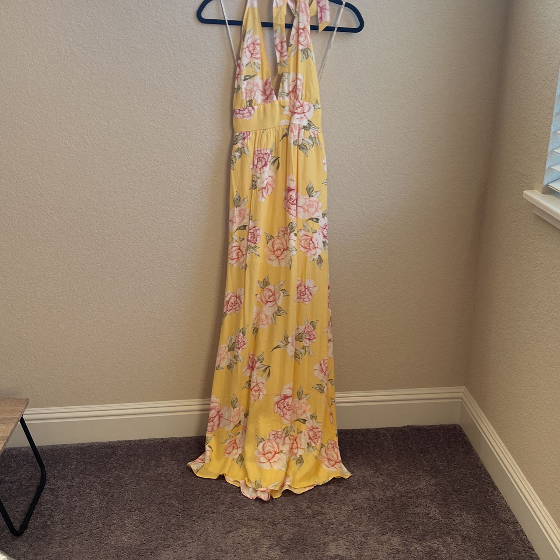Yellow Floral Halter Maxi Dress