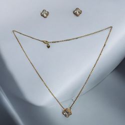 18K Gold Electroplated Necklace And Earrings Set