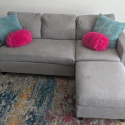 Gray 3 Seater Sofa With Ottoman 