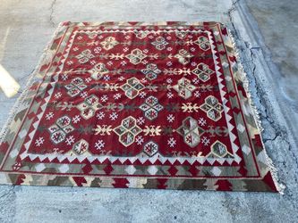 Large Red Kilim Area Rug with Geometric Pattern
