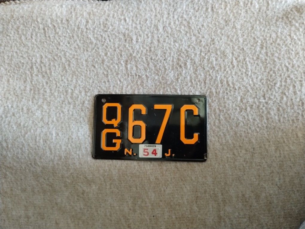 New Jersey Bike Plate. 1954 Vintage 