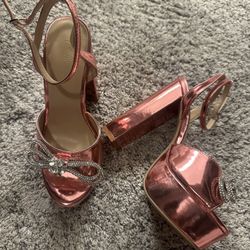 Women Pink Metallic Platform Heels