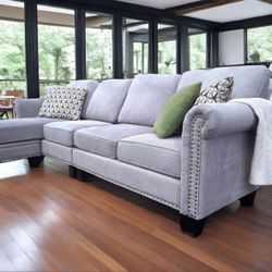 Light Gray Modern Nolany 106” 2pc Sectional Sofa with Reversible Chaise & Storage Ottoman