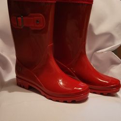 Women's Red Buckle Rain Boots