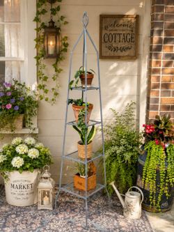 Unique Wrought Iron Tower Four Tiers Shelf