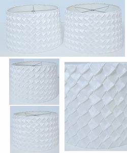 Pair of White Pleated Drum Lampshades
