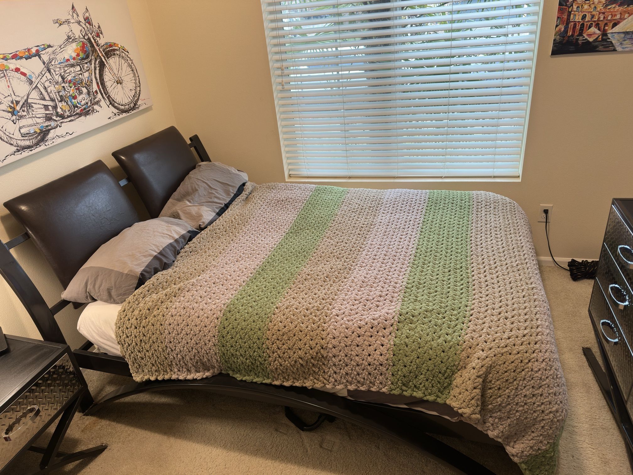 Full Size Bed Set with Small and Large Nightstands