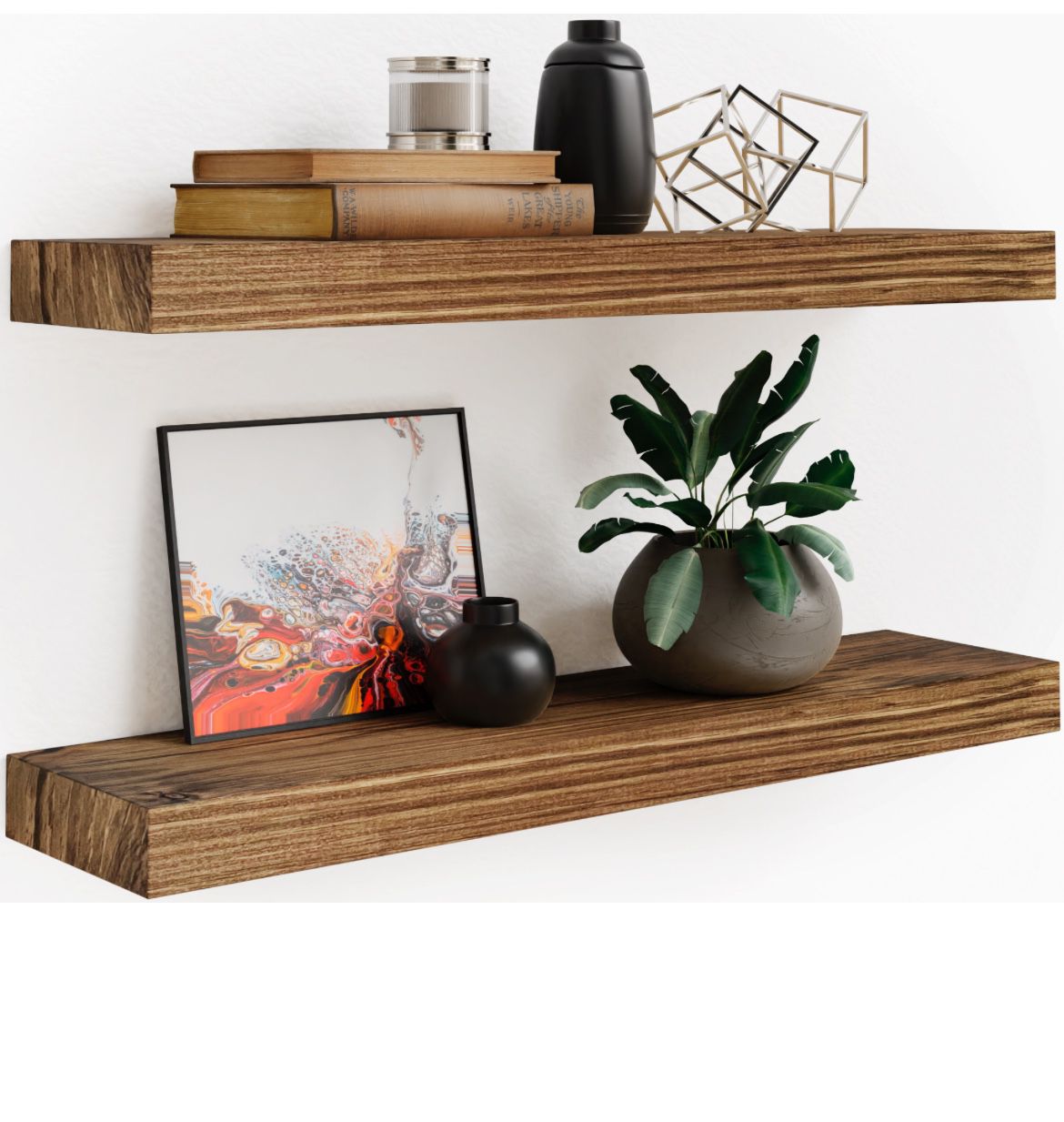 Imperative Décor Floating Shelves Rustic Wood Wall Shelf | Set of 2 (Dark Walnut,