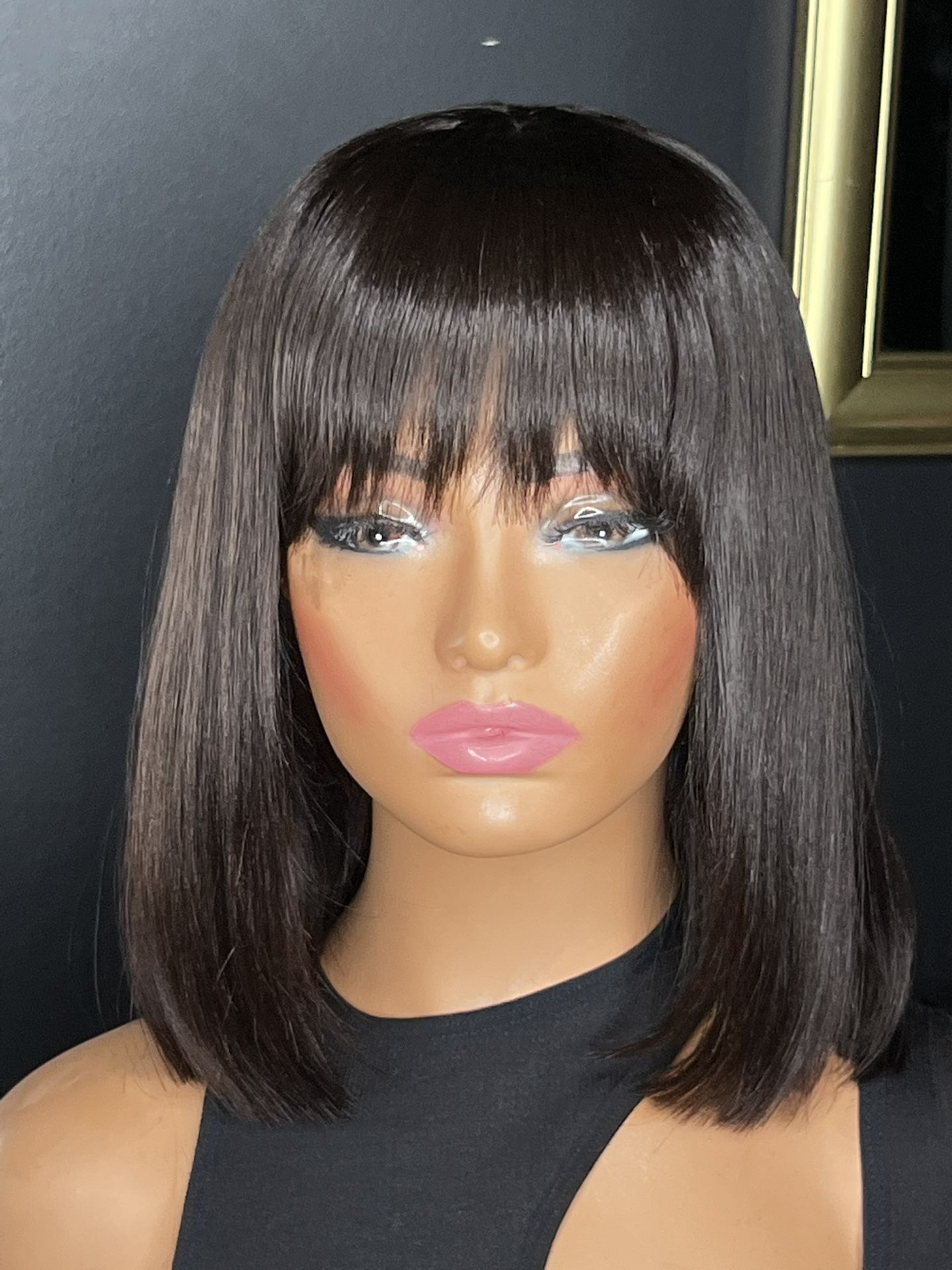 Brand New Sleek Bob Wig with Bangs – 100 percent Human Hair – 12 inch