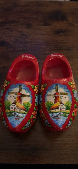 Vintage Hand Painted Dutch Wooden souvenir clogs from Holland