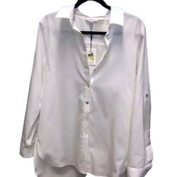 NWT Calvin Klein Crisp White Button Down 100% Cotton Classic Collared Shirt M