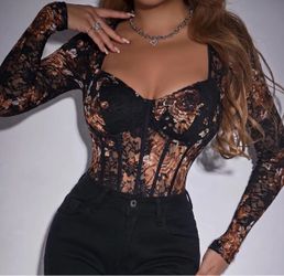 Printed Lace Bodysuit (Medium)
