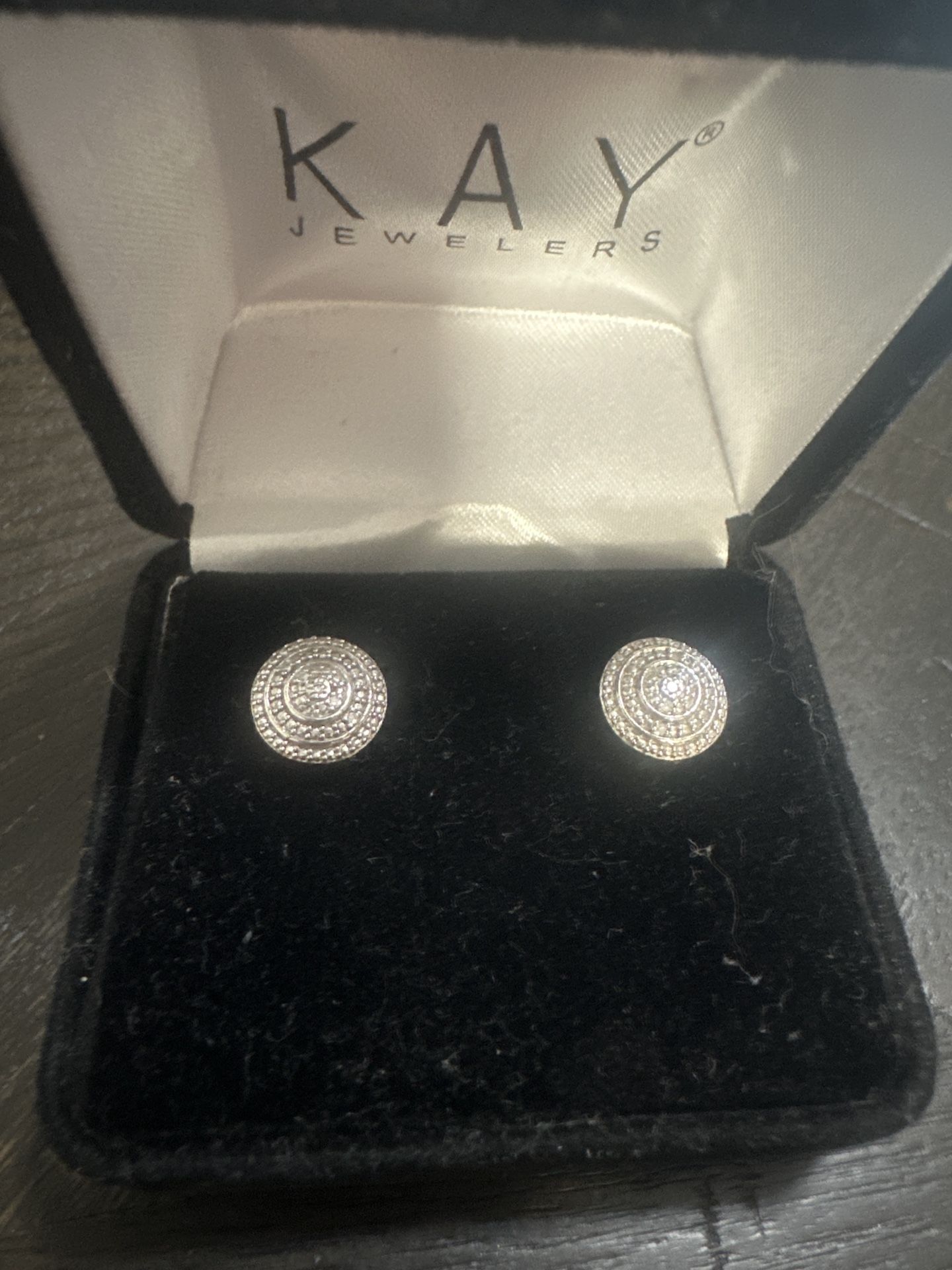 Kay Jewelers Diamond Halo Stud Earrings – Sterling Silver