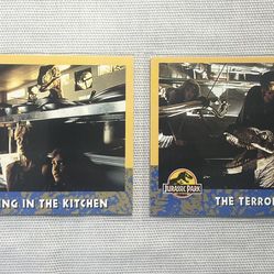 🔥❤️🦖 1993 Jurassic Park (2) Card Lot - Topps Trading Cards - Hiding In The Kitchen and The Terror From Below 🦖❤️🔥