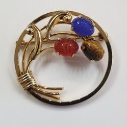 Circle Pin With 3 Scarabs 
