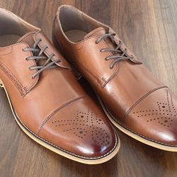 Stacy Adams wingtip oxford shoes. (9.5) Leather, Brown. NEW