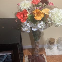 Large Glass Vase with Flowers