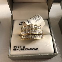 14kt Gold Over Sterling Silver 3/8ctw Natural Diamonds Ring Finger Size 7”