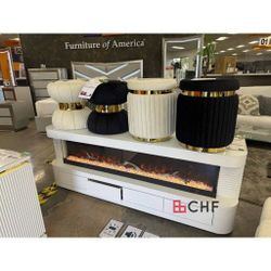 White 71" TV Stand w/ Electric Fire Place - July 4th Special Sale 