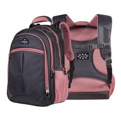 Volkano Orthopedic Backpack With 15.6" Laptop Compartment, Gray/Pink