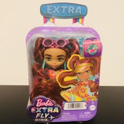 Brand new! Barbie Extra Fly Minis Travel Doll, Beach Look with Pink-Streaked Pigtails