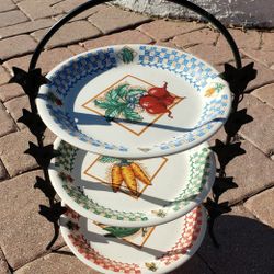 3 Tier Plate Set Chili Pepper Plates Muffins Tea Bakery Party 