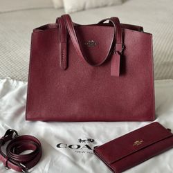 Coach NEW Charlie Carryall DARK BERRY METALLIC 38616 & Wallet SET 