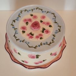 Vintage Cake Plate Dome Rose Cover