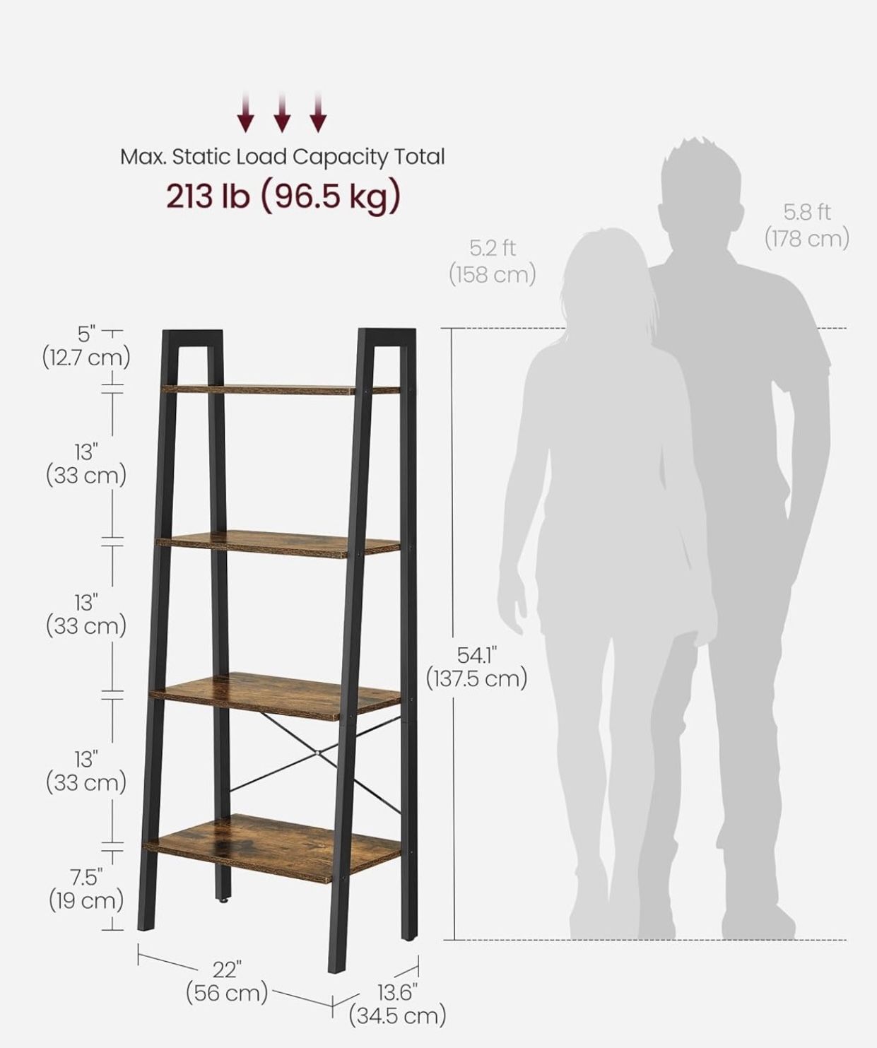 Ladder Shelf, 4-Tier Bookshelf
