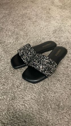 Shimmery black/silver sandals