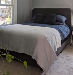 Gray fabric queen size bedframe