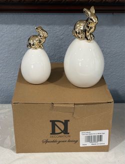 2 Pcs Ceramic Bunny Decor for Home Decorations Ceramic White/Gold Rabbit Figurine Porcelain