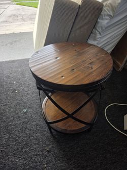 Rustic Round Wood and Metal End Table