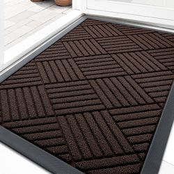 OLANLY Front Door Mat Outside Entrance 29.5x17, Absorbent, Brown Diamond