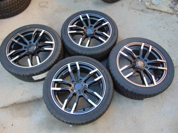 17" Liquid Metal Black and Machined Rims 225 45 17 Fierce Tires*5X120*