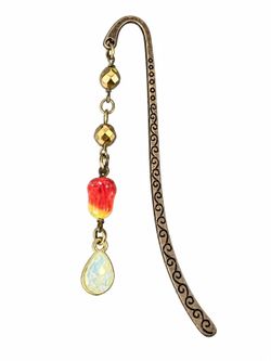 Bronze-Tone Beaded Bookmark with Iridescent Teardrop Charm | flower bookmark | bookmark | bookmarks