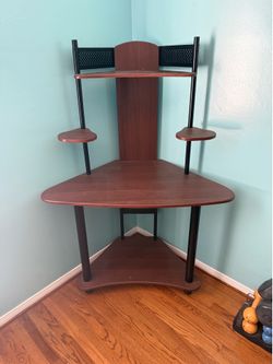 Corner computer / office desk black & brown wood pattern