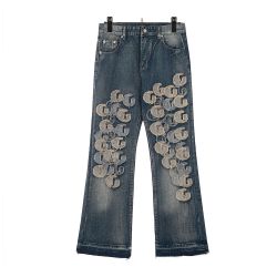 Amiri dark blue all over printed G patch slim jeans