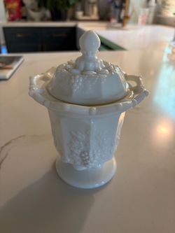 Westmoreland Glass Paneled Grape white milk glass footed sugar dish