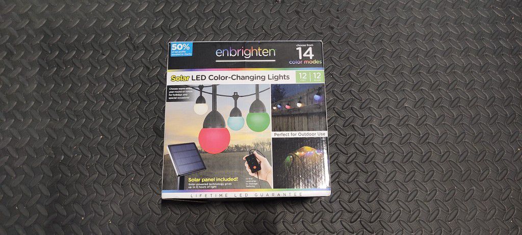 ENBRIGHTEN USB-Powered Cafe String Lights, 12ft, LED, Indoor or Outdoor, Camping, Tailgate, Dorm Room, 48374, Round Bulb with Solar Panel, USB, Portab