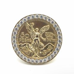 Men’s 10k Yellow Gold CZ Cubic Zirconia Peso Coin Style Ring Size 11 GP3116187