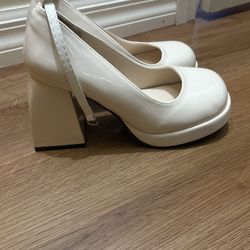 4 inch platform heels light beige color with ankle straps