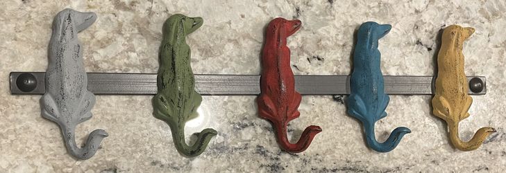 Metal Dog Wall Hooks 19"W, 5"H - MultiColor