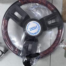 BBH universal boat mahogany steering wheel with M size knob 13-1/2" waterproof soft PU handle with cover