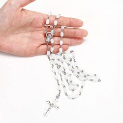 N177 – Beautiful White Rosary, Jesus, Virgin Mary!